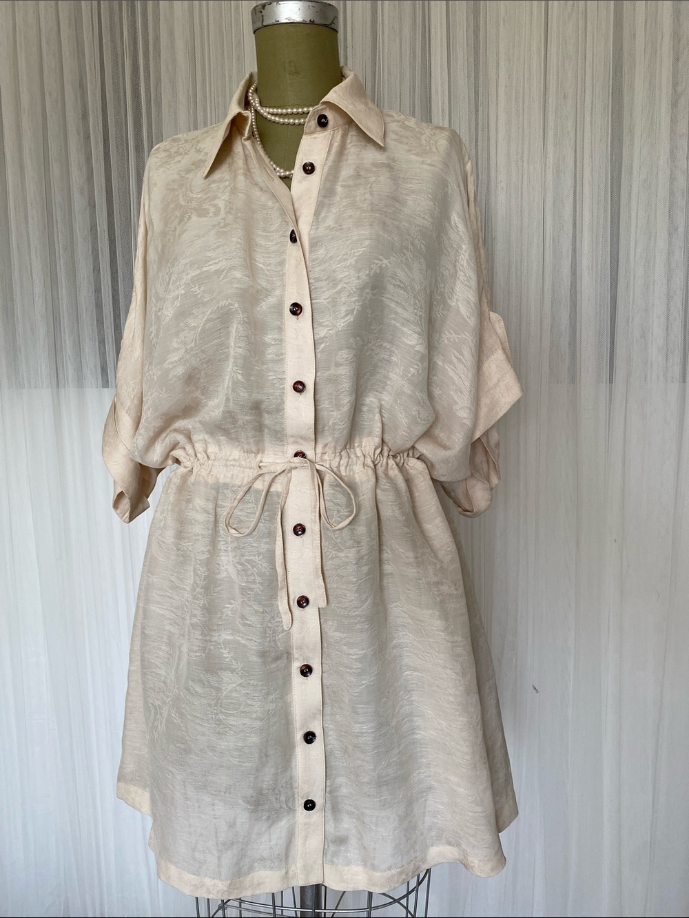 Tara Jarmon Cream Textured Button-Front Shirt Tunic Size XXL